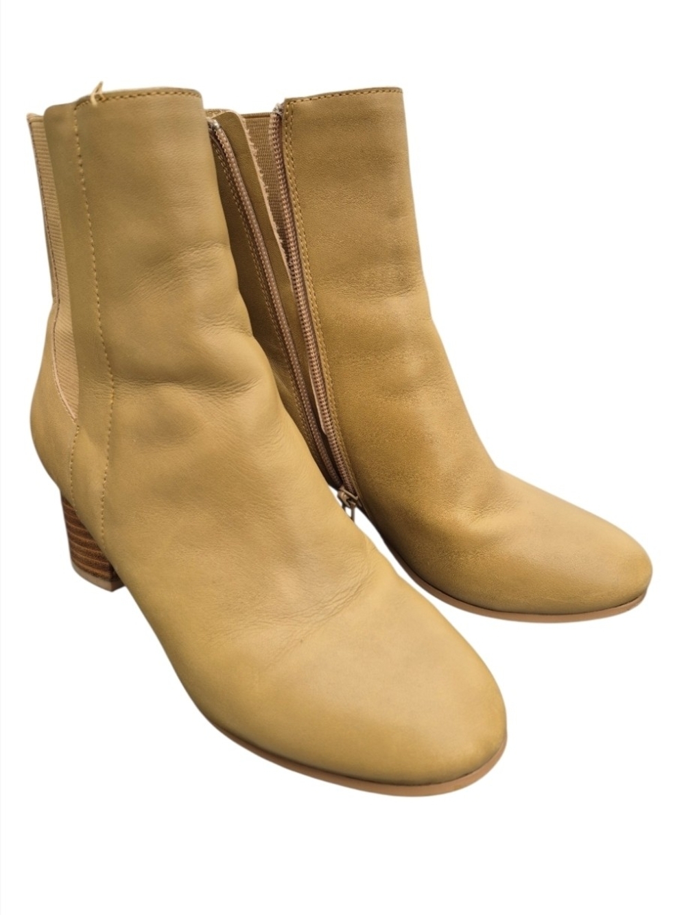 💕Joie Mustard Tan Leather Ankle Booties with Side Zip Sz 5 1/2💕
